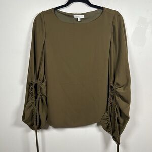 Anna Cate Olive Green Drawstring Long Sleeve Chiffon Blouse Women's Size Small